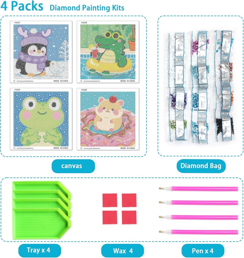 UiSdfuy Diamond Art Kits for Kids, Arts & Crafts Ages 8-12,Diamond Art for Boys Girls,Gem Art 4 Pack Diamond Painting 6"x 6" (Penguin Crocodile Frog) - Image 3